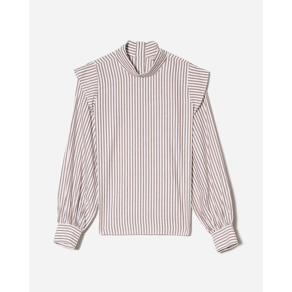 Everlane Tops - Rare NWT Everlane Shirt Women Brown Stripe The‎ Wing Shoulder Cotton Blouse Sz 8